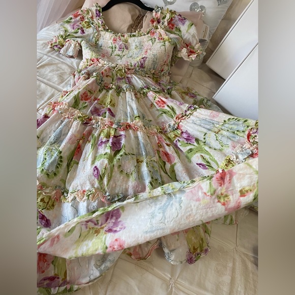 NEEDLE & THREAD Iris Bloom Cotton Smocked Kids Dress. - Picture 7 of 14